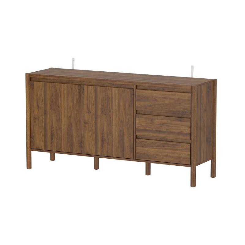 Wooden Living Room Storage Organizer,TV Stand Cabinet with 2 Doors & 3 Drawers,Mid-Century