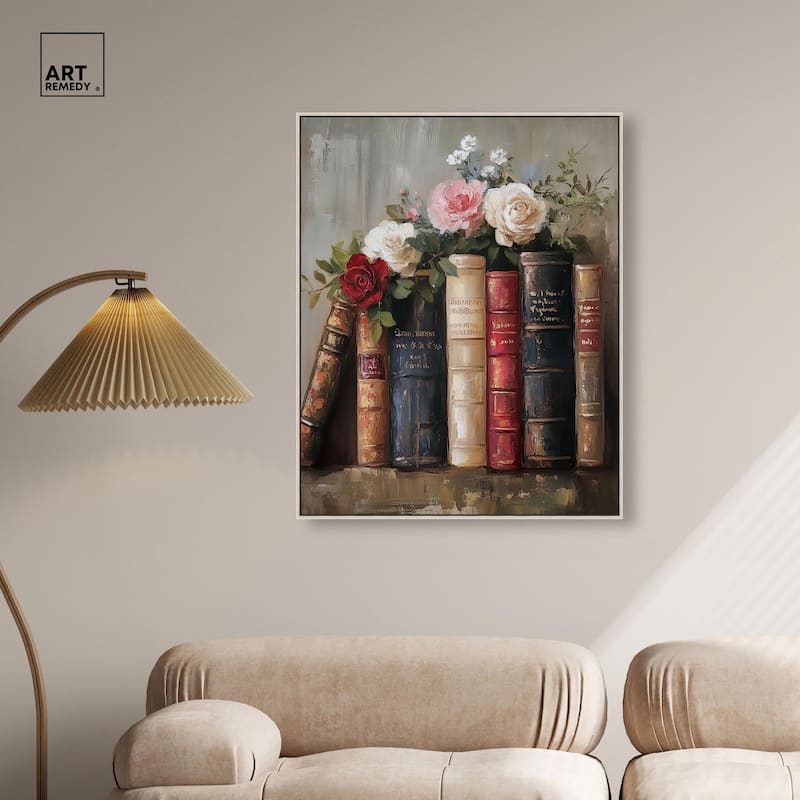 Bookshelf Bouquet I Canvas by Art Remedy