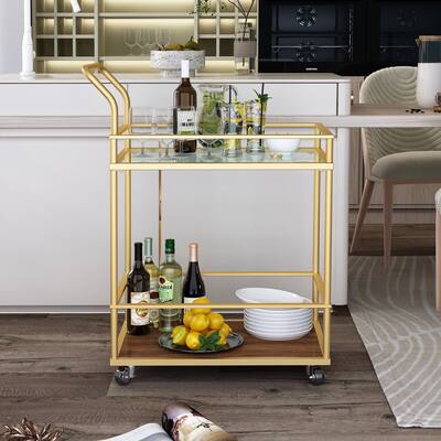 Bar Cart Home Bar Serving Cart, with Mirrored Shelf for Home Kitchen