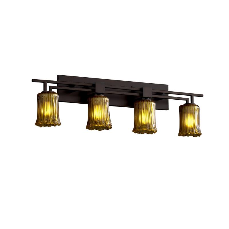 Justice Design Veneto Luce Aero 4-light Dark Bronze Bath Bar, Amber Cylinder - Rippled Rim Shade - Dark Bronze, Amber