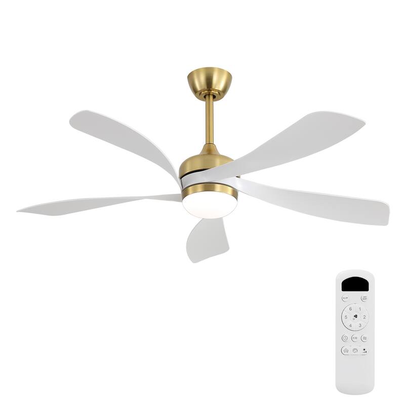52-Inch Ceiling Fan with Light - Dimmable with Memory Function, DC Reversible Motor, Includes Remote Control - Golden,White