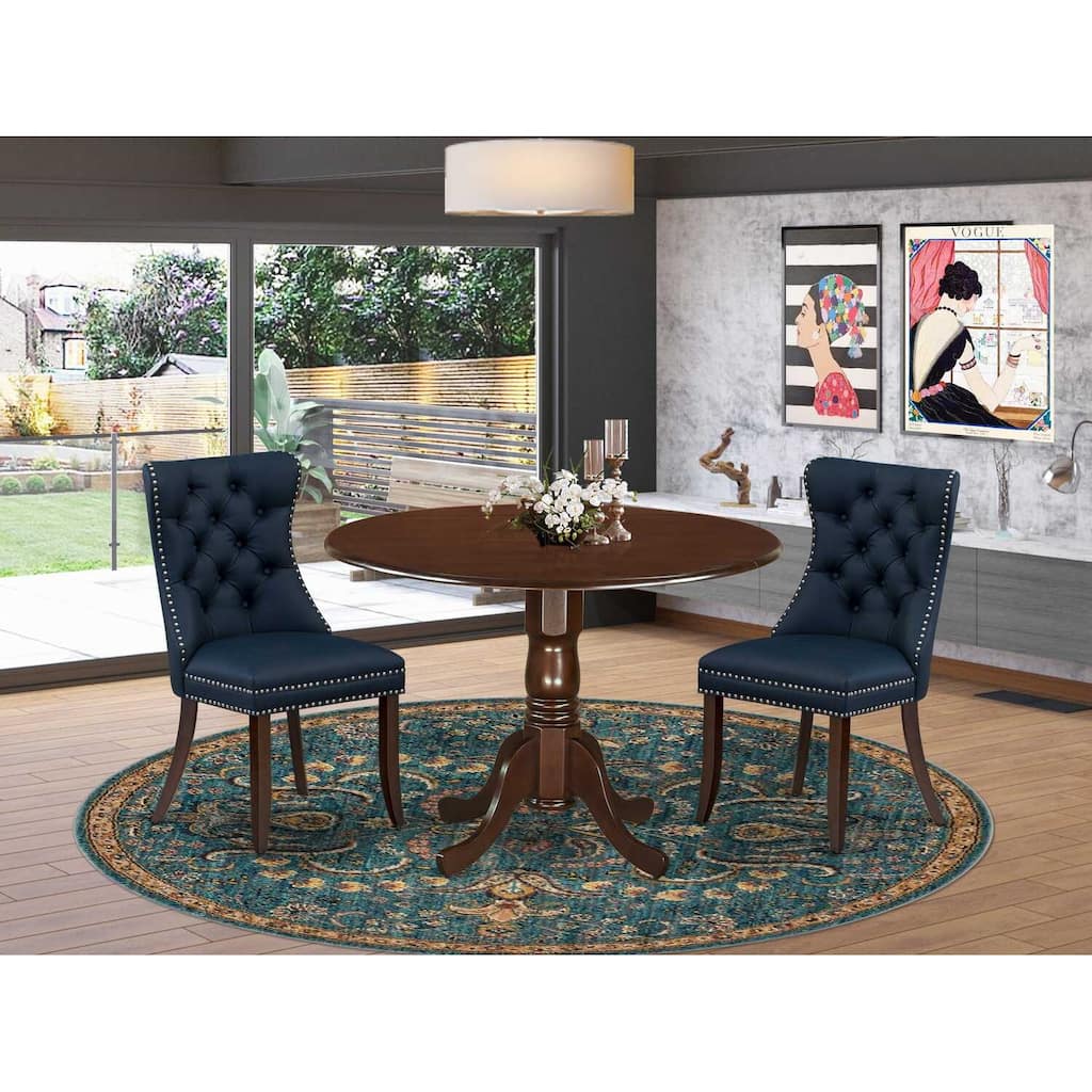 3-Piece Mahogany Finish Solid Wood Top-Round Dining Room Set -Seats 4