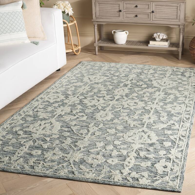 SAFAVIEH Handmade Marquee Olimpija Modern Wool Rug - 6' Square - Navy/Grey