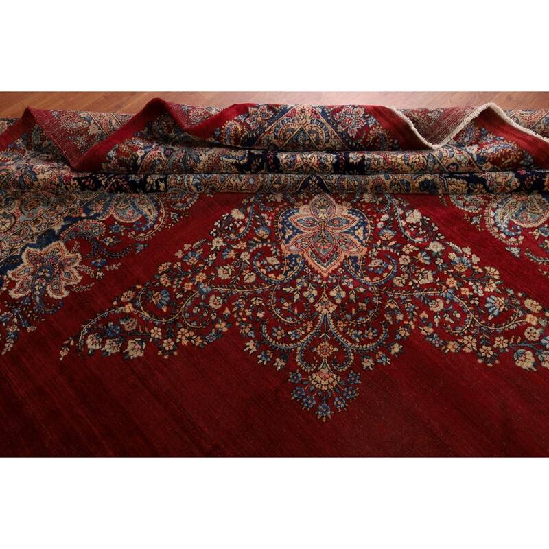 Pre-1900 Antique Kerman Ravar Persian Large Red Handmade Wool Carpet - 14'2"x 19'0"