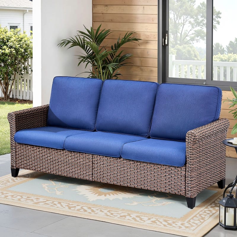Pocassy Outdoor Sofa Swivel Chairs Patio Chair Funiture Set - 1PC Sofa - Brown Wicker Beige Cushion