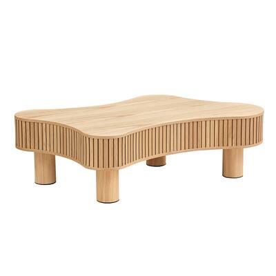 42.52 Inch Modern Wooden Handcraft Drum Coffee Table Irregular Shaped Coffee Table,Small Coffee Table with Sturdy Pedestal