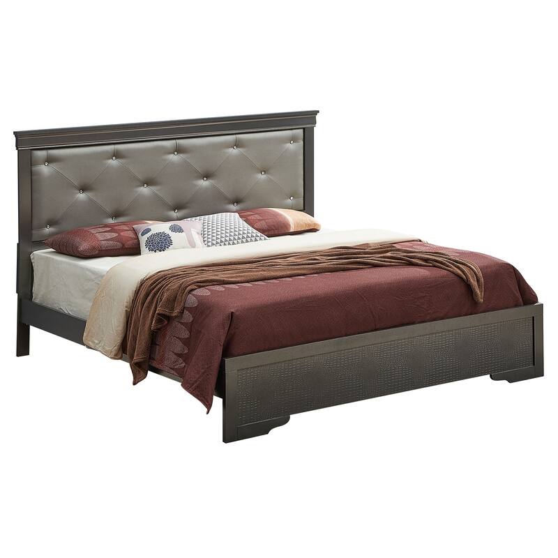 Jewel Tufted King Panel Bed - 85" - Metallic Black