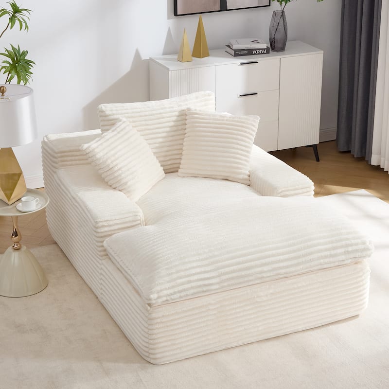 67" Upholstered Full Foam Chaise Lounge Chair Convertible Sofa Bed with Pillows, No Assembly Required - Beige
