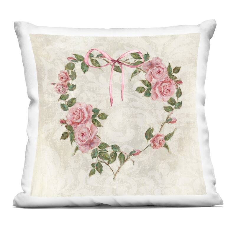 Stupell Garden Heart Wreath Decorative Printed Throw Pillow Design by Sally Swatland - Accent - Polyester - Pink - Single