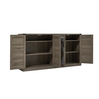 65-Inch Slate Rattan Sideboard with Barn Doors, Grey - Bed Bath ...