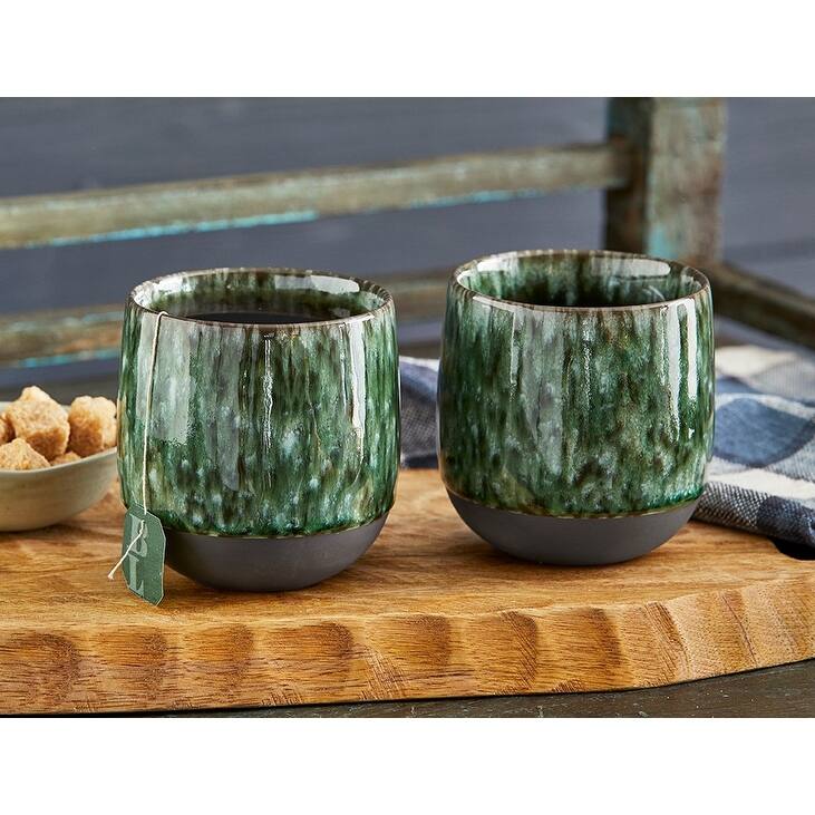 Hot/Cold Stoneware Stmless Mug - 16oz Ceramic Drinkware, Dishwasher Safe, Green, Perfect for Christmas, 3.5"h x 3.3"l x 3.3"w