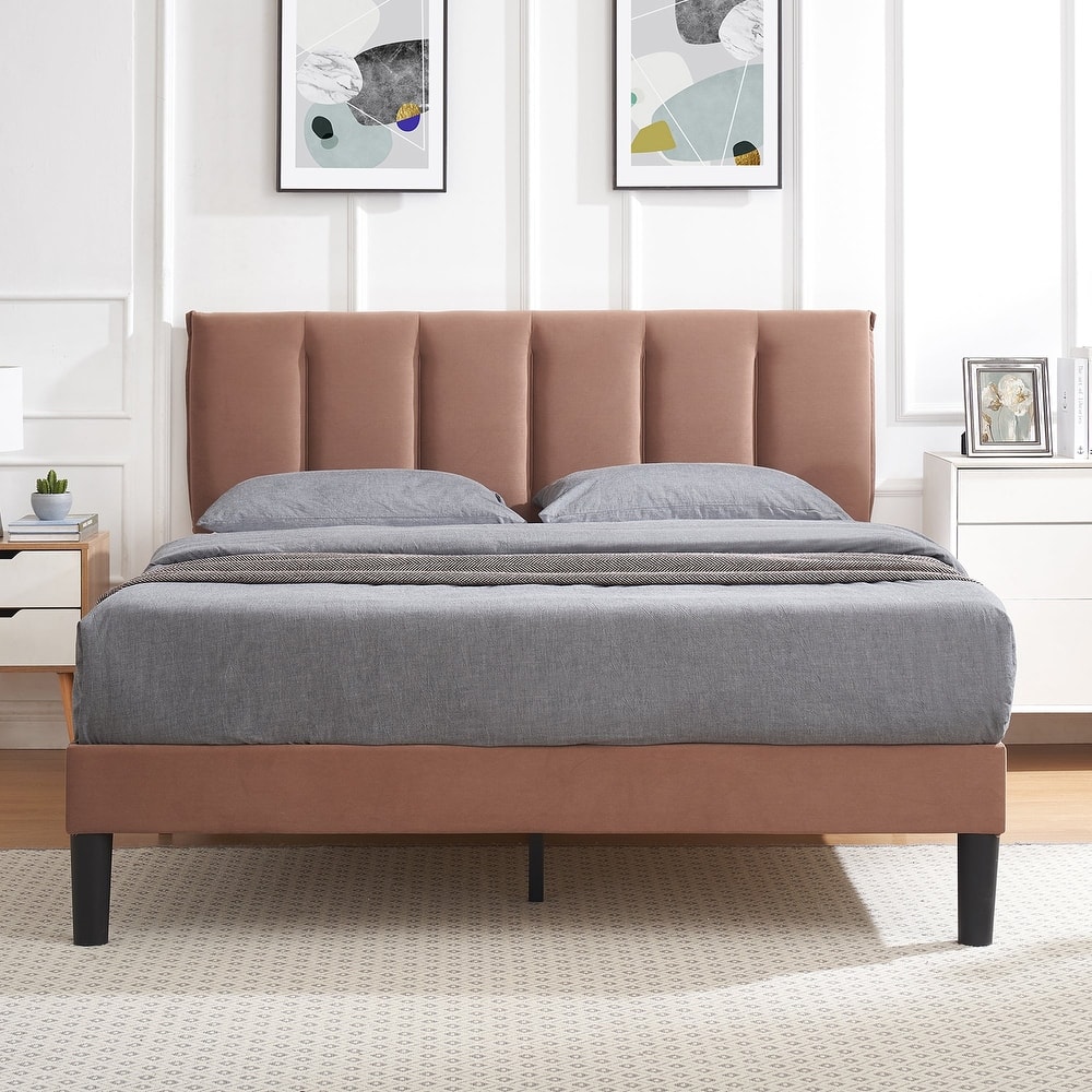 Javlergo Velvet Upholstered Platform Bed Frame with Adjustable Headboard 7.9 Inch Underbed Storage Bed Frame for Small Spaces