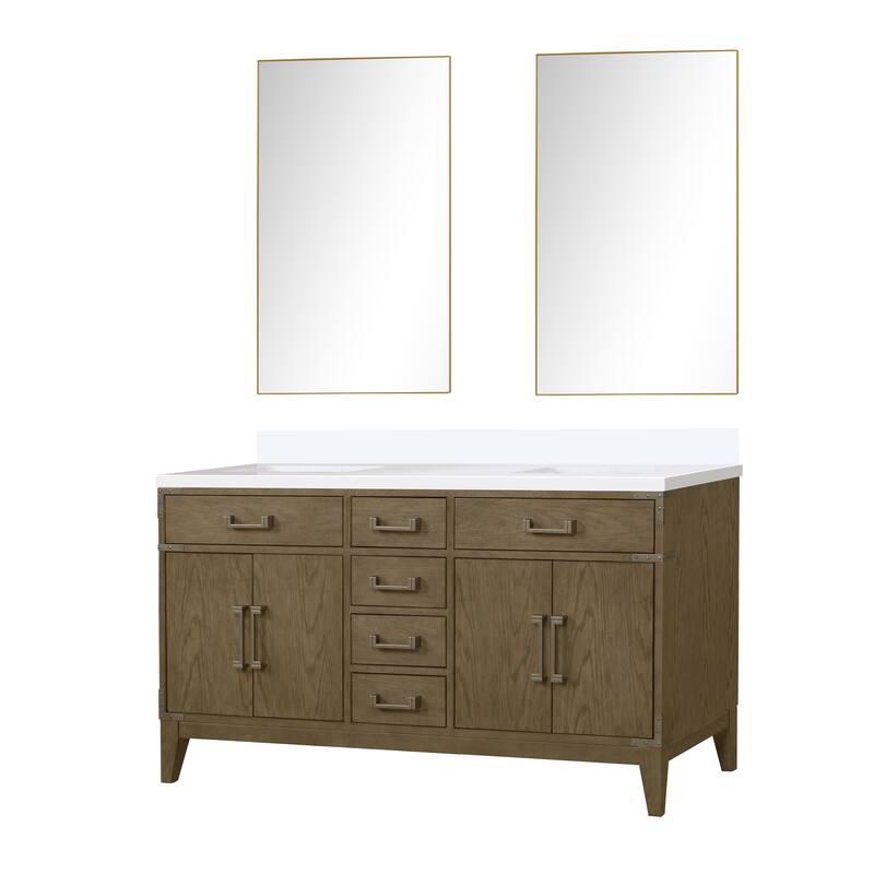 Laurel 60 in W x 22 in D Black Oak Double Bath Vanity, Cultured Marble Top, and 28 in Mirrors