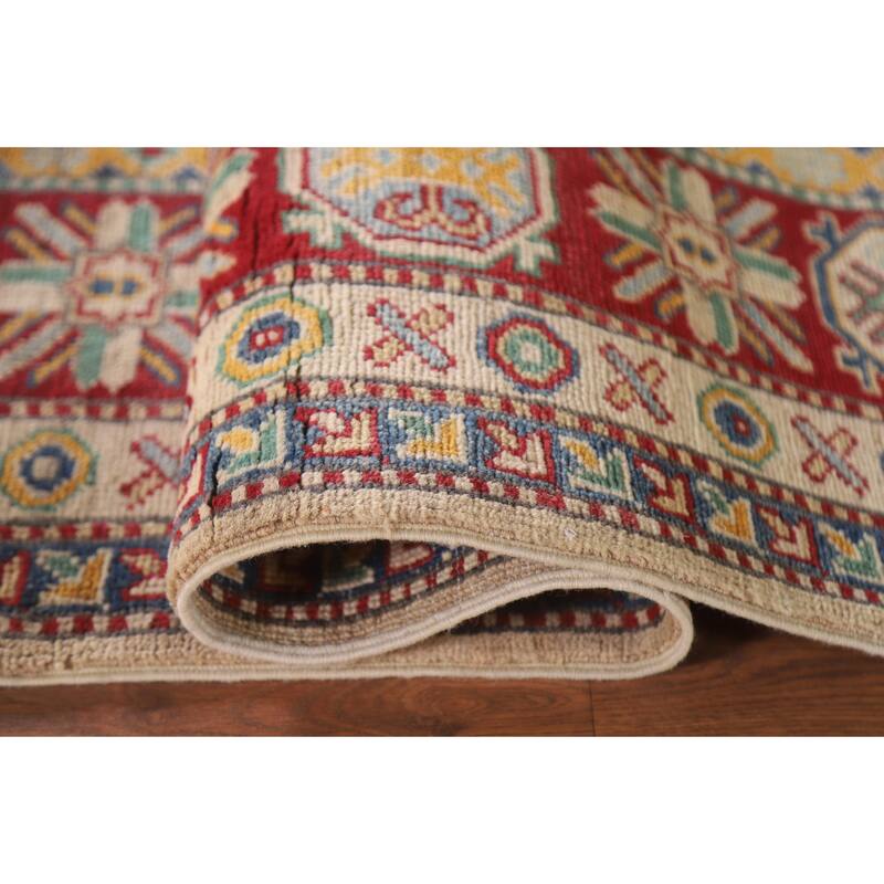 Hand Knotted Oriental 100% Wool Carpet Traditional Tribal Beige & Ivories Kazak Area Rug - 9' 6'' X 6' 9''