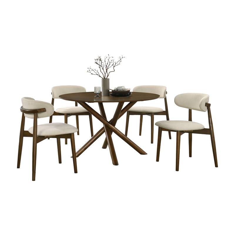 Roundhill Furniture Arnott 5-Piece Round Dining Set, Walnut Finish