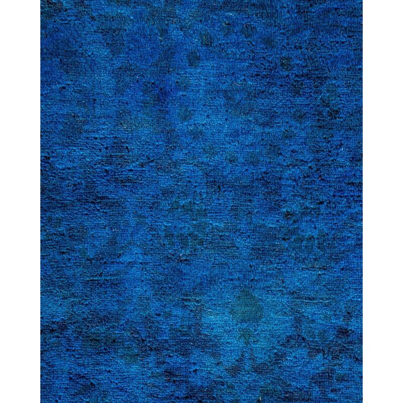 Overton Hand Knotted Wool Vintage Inspired Modern Contemporary Overdyed Blue Area Rug - 6' 1" x 8' 10"