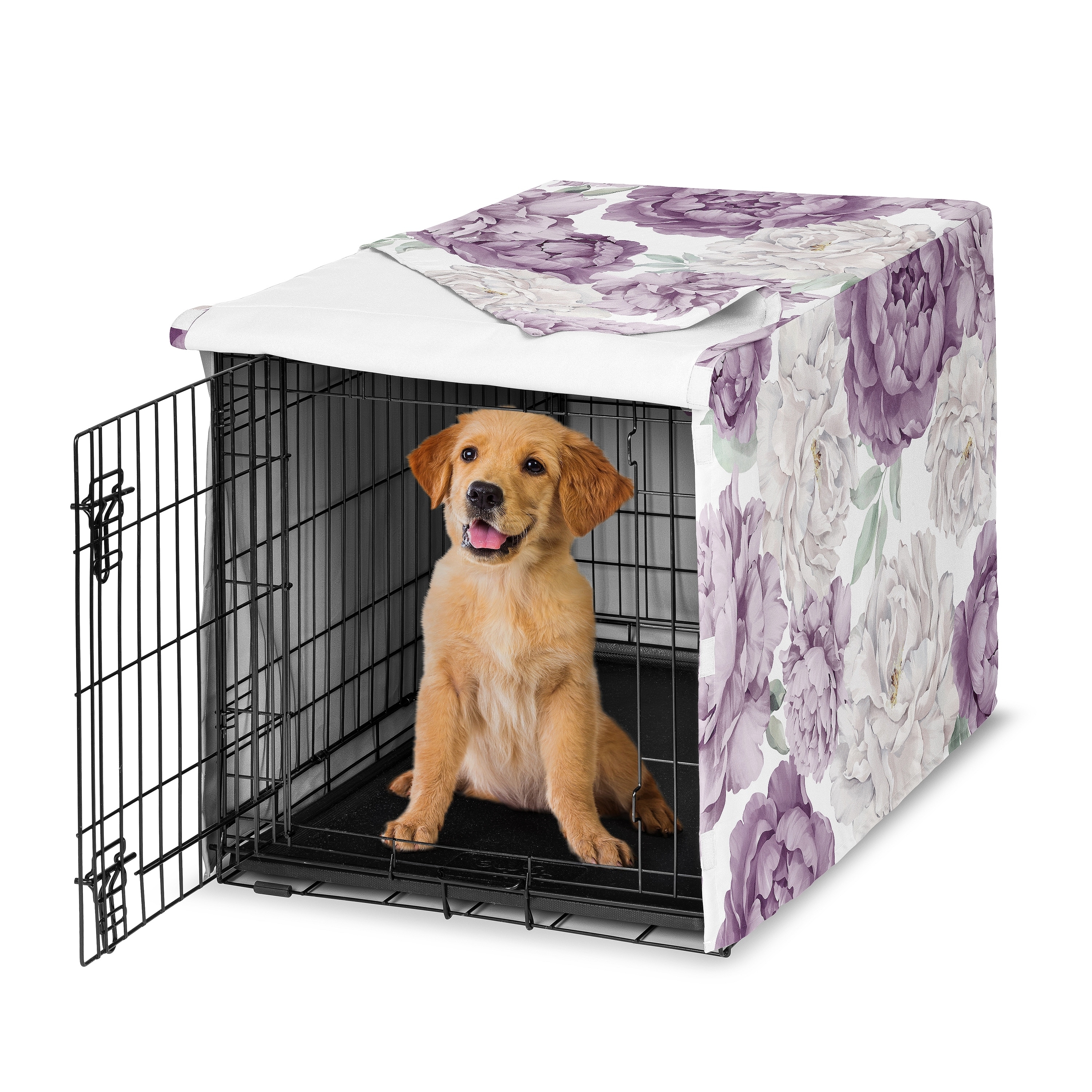 Sweet Jojo Designs Purple Lavender Boho Shabby Chic Floral Dog Crate Kennel Cover 36in Bohemian Vintage Watercolor Elegant Ivory
