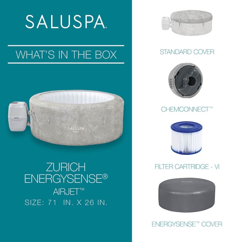 Bestway SaluSpa Zurich AirJet Inflatable Hot Tub with 120 Soothing Jets, Gray - 71in. X 26in.