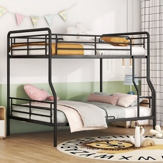 Full XL over Queen Metal Bunk Bed with Full Length Guardrail, Convertible Design, Easy Assembly