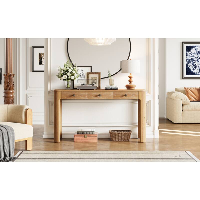 Entryway Table with 3 Concealed Drawers - Natural