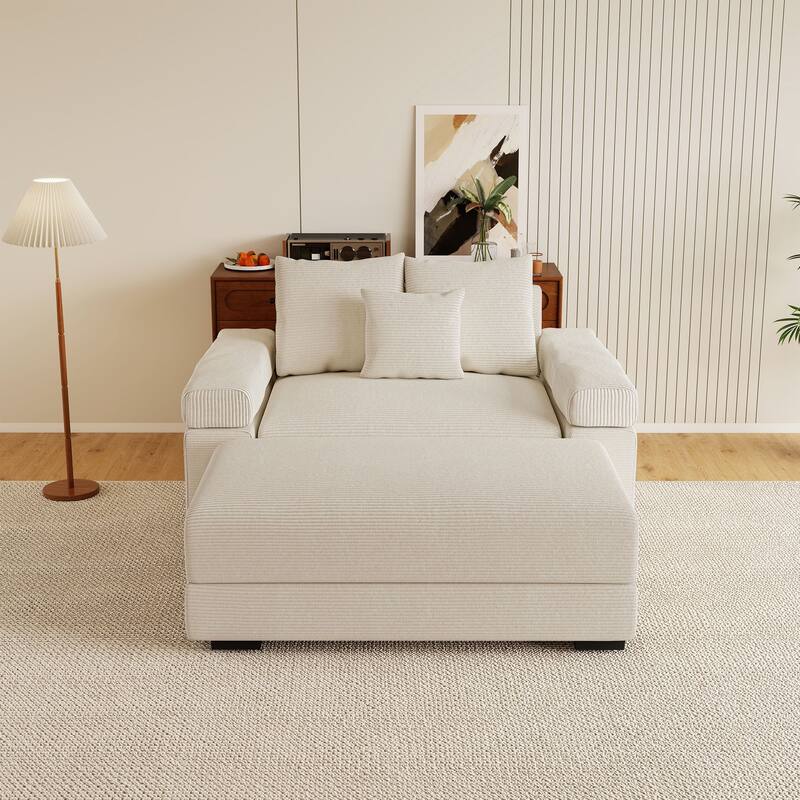 Rossetta Modern 54.3" Oversized Soft Cloud Corduroy Upholstery Extra-Thick Armrests Couch with Throw Pillows, 1 Movable Ottoman