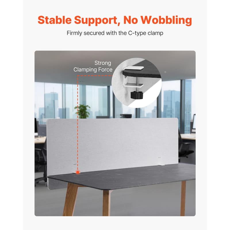 Desk Divider Privacy Panel 60"x24" with Clamp-on Mount - 60 x 3.2 x 24 in