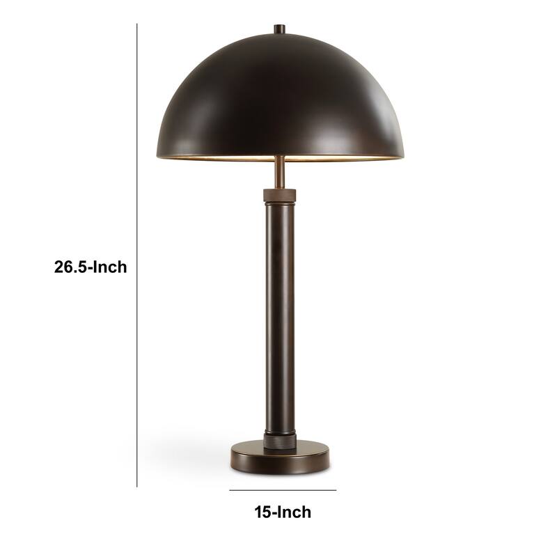 Modern Accent Table Lamp, Dome Shade, Gold Edge, Black Metal Round Base