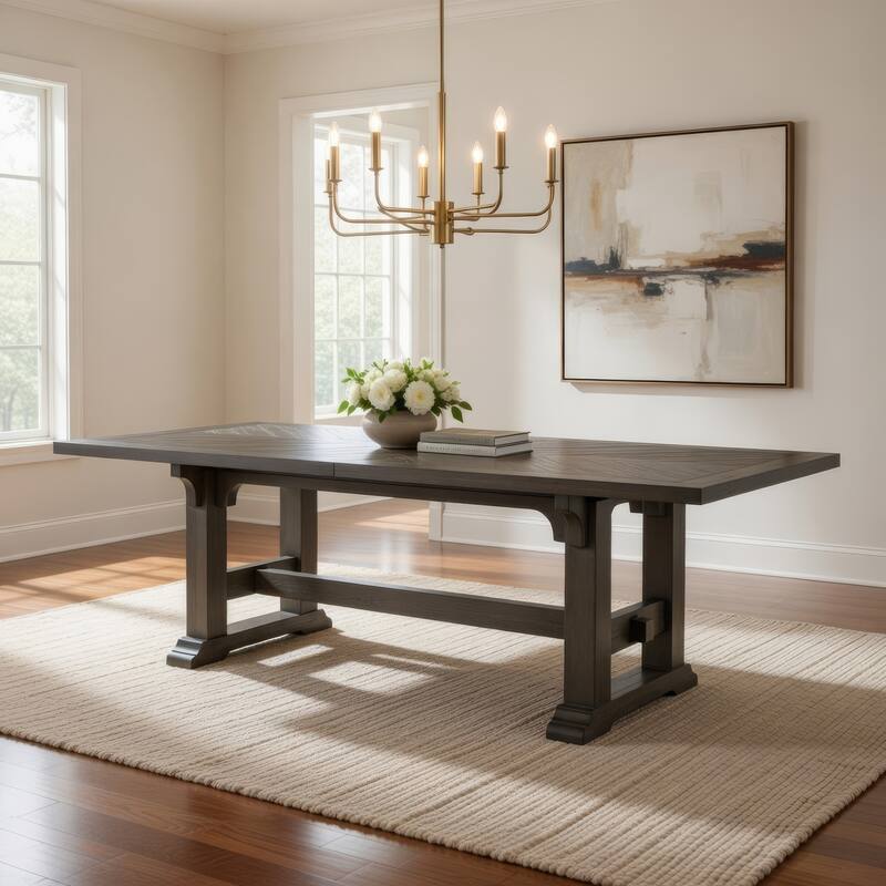 Koa 84-102 Inch Dining Table, Extendable 8 Seater Rectangular, Brown Wood