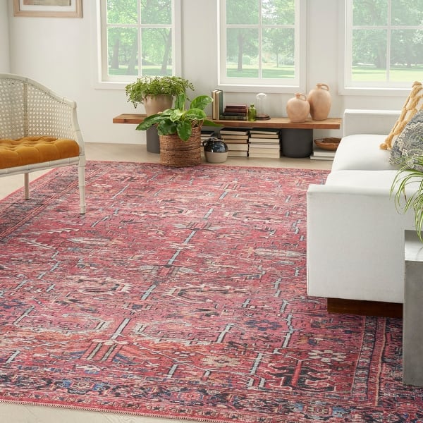 slide 2 of 46, New Concept Washables Vintage Persian Floral Machine Washable Area Rug 7'10" x 9'10" - Brick - Rectangle