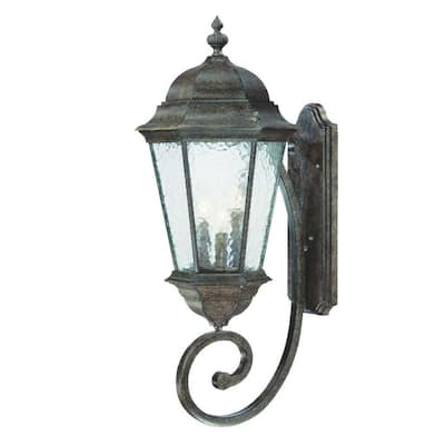 Aluminum Flush Mount Wall Light with Hammered Glass Dimmable - 14.25” x 12.50” x 30.75” (D x W x H)