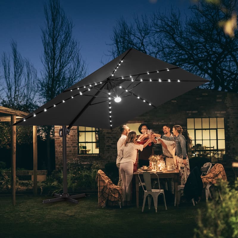 Pellebant 11X11 FT Outdoor Square Cantilever Patio Umbrella Solar LED Lighted