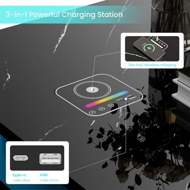 Pocassy 47.2 Inches Living Room Tables with Wireless Charging and Speaker