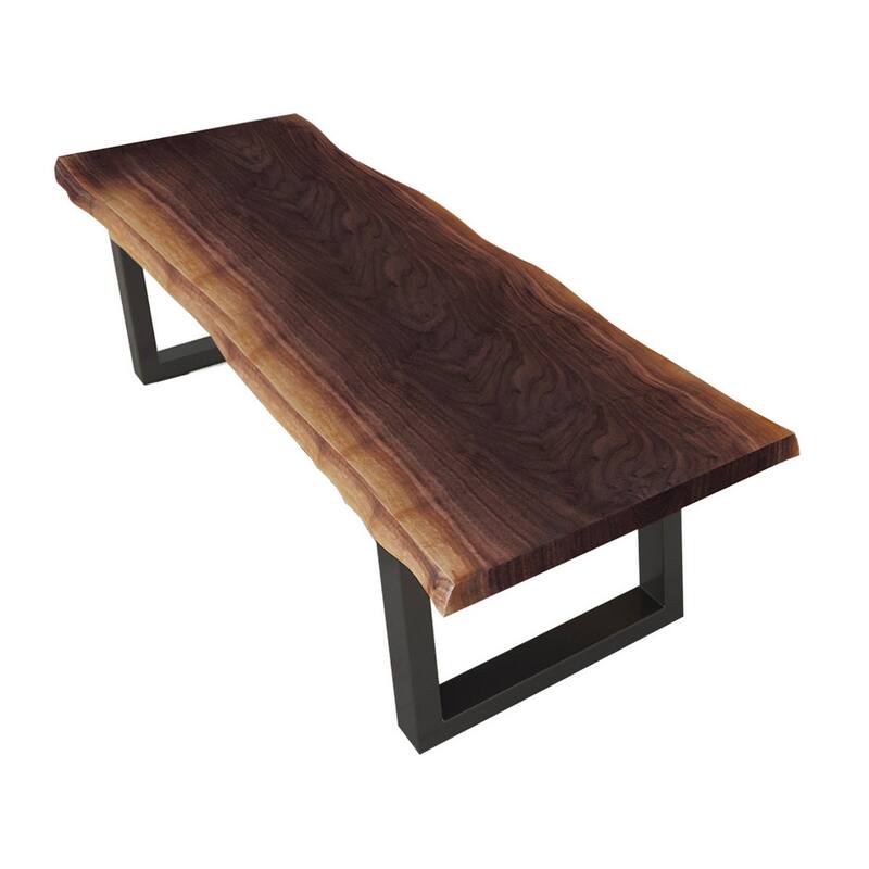 Cid Xue 79 Inch Dining Bench, Brown Live Edge Rectangular Top, Black Metal