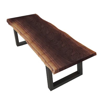 Cid Xue 79 Inch Dining Bench, Brown Live Edge Rectangular Top, Black Metal