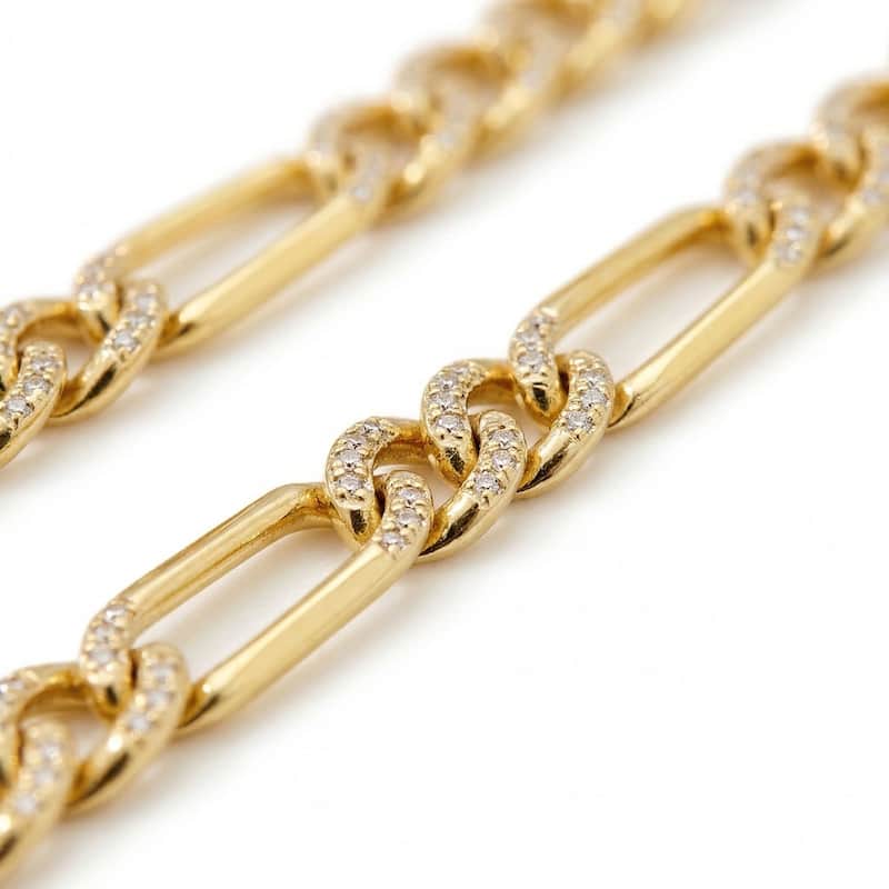 Fremada 10k Yellow Gold 2.25mm Figaro Pavé Semi-Solid Necklace - 20 Inch