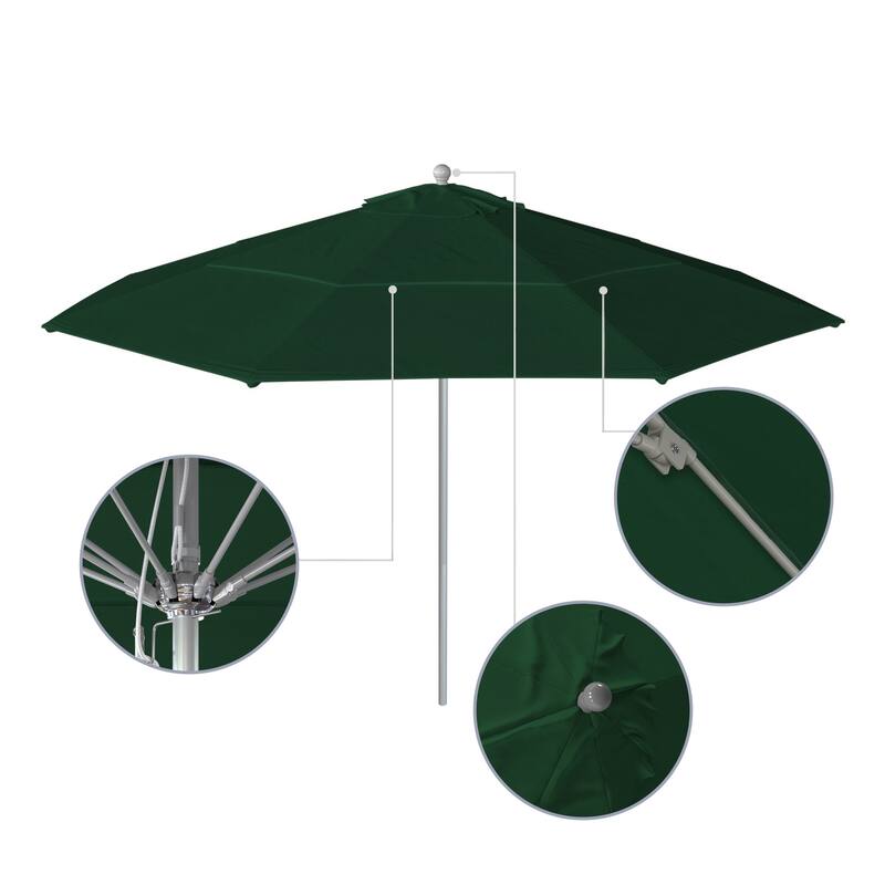 California Umbrella 11' Rd Aluminum Frame, Fiberglass Rib Market Umbrella, Push Open, Anodized Silver Finish, Olefin Fabric