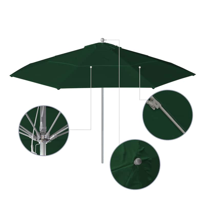 California Umbrella 11' Venture Series Patio Umbrella, Silver Aluminum Pole Fiberglass Ribs Pulley Lift Olefin
