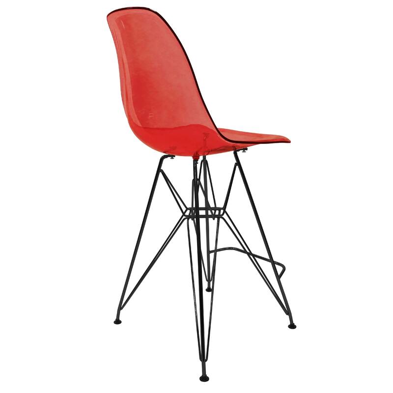 Cresco Acrylic Barstool in Brushed Black Steel Base with Ergonomic Seat, Footrest, & Floor Pads for Kitchen or Home Bar Set of 2