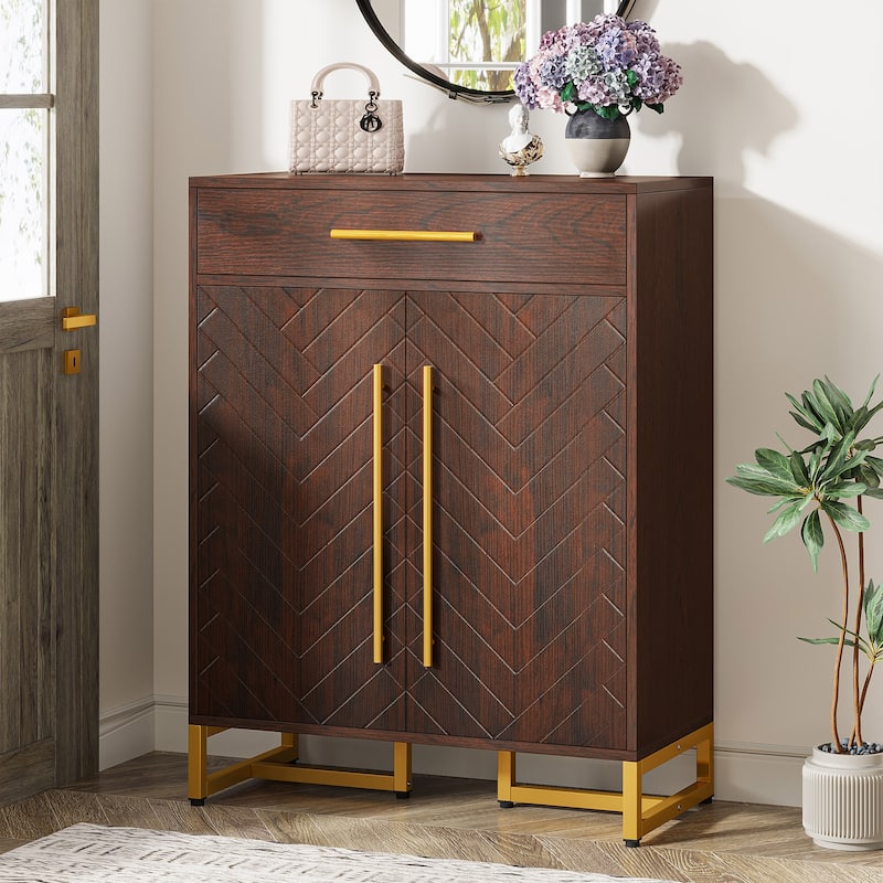 20 Pairs Modern Shoe Cabinet with Drawer for Entryway, Hallway - 31.5" W x 39.37" H x 15.75" D - Walnut