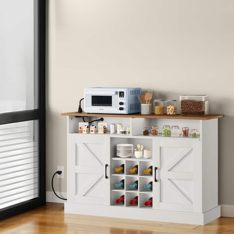 52"Farmhouse Coffee Bar Cabinet with Floating Shelf - 15.75"D x 52"W x 34"H