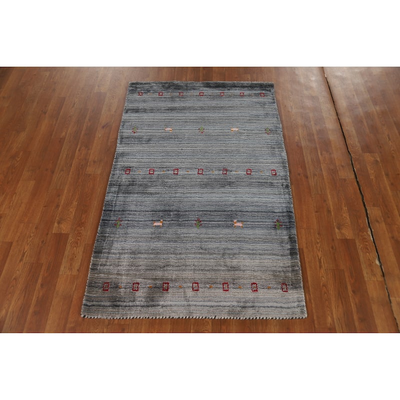 Hand Knotted Oriental 100% Wool Carpet Tribal Tribal Navy Blue & Blues Gabbeh Area Rug - 4' 10'' X 3' 1''