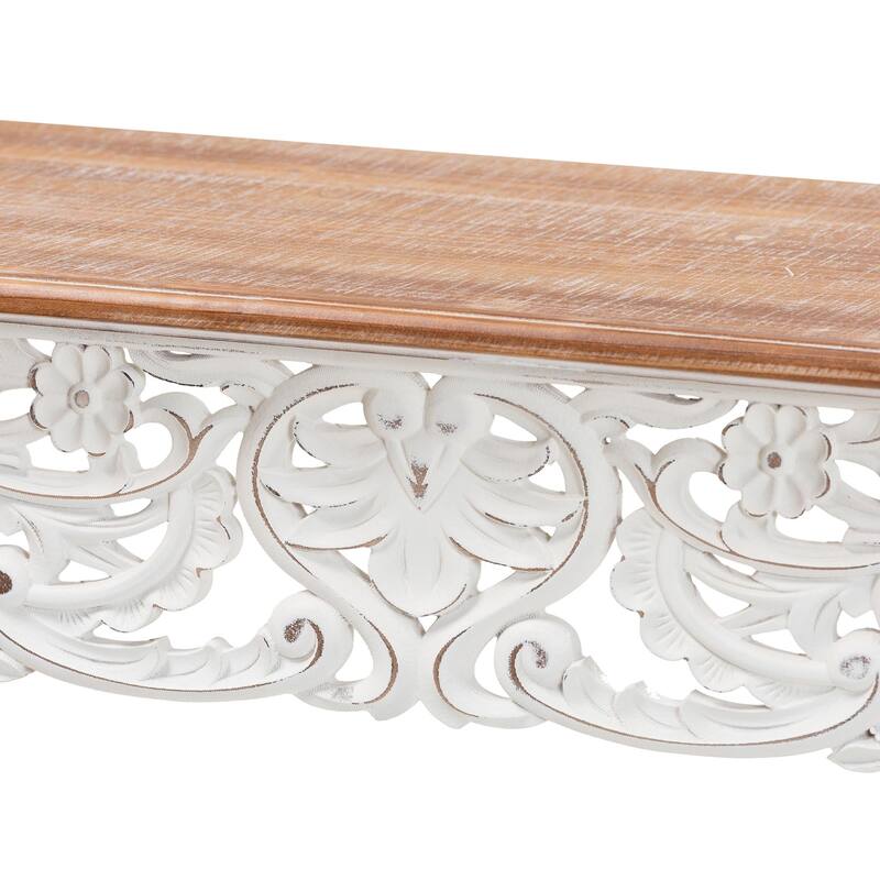 Riquin Distressed Wood Console Table - Carved Wood Accent Table with Floral Motif and Two-Tone Finishing