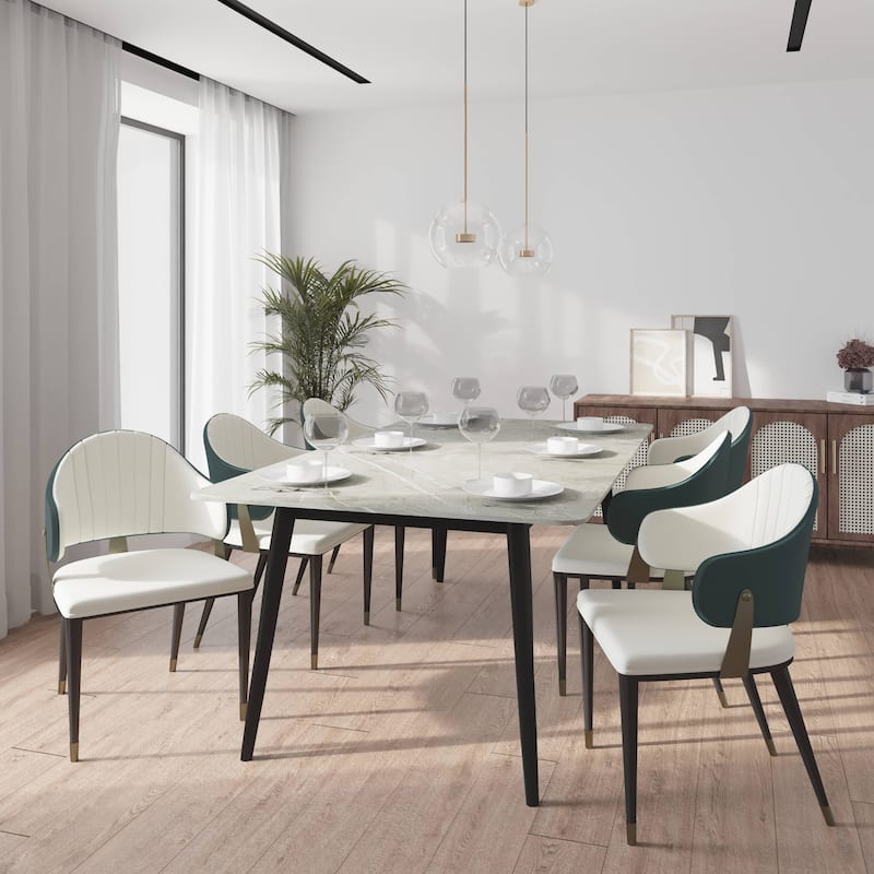 Zayle 7-Piece Dining Set 55-Inch Sintered Stone Tabletop Dining Table and 6 Arm Chairs