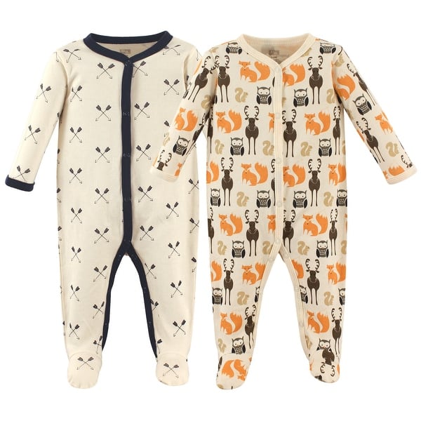 slide 1 of 1, Hudson Baby Infant Boy Cotton Snap Sleep and Play 2pk, Cream Forest 0-3 Months - Cream Forest