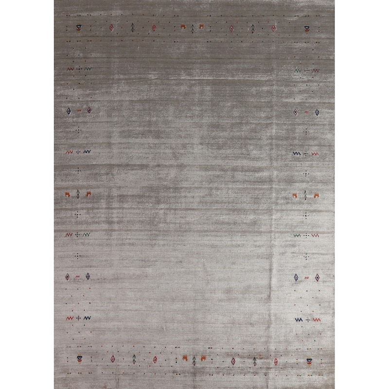 Hand Knotted Oriental 100% Wool Carpet Tribal Tribal Greys & Charcoal Gabbeh Area Rug - 9' 11'' X 7' 9''