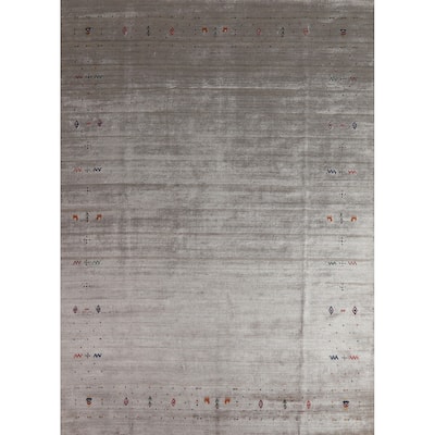 Hand Knotted Oriental 100% Wool Carpet Tribal Tribal Greys & Charcoal Gabbeh Area Rug - 9' 11'' X 7' 9''