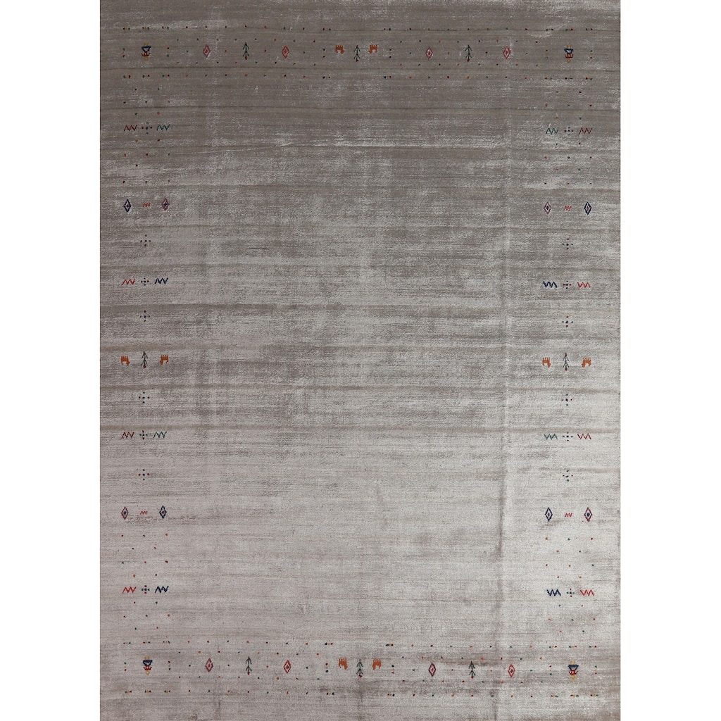 Hand Knotted Oriental 100% Wool Carpet Tribal Tribal Greys & Charcoal Gabbeh Area Rug - 9' 11'' X 7' 9''