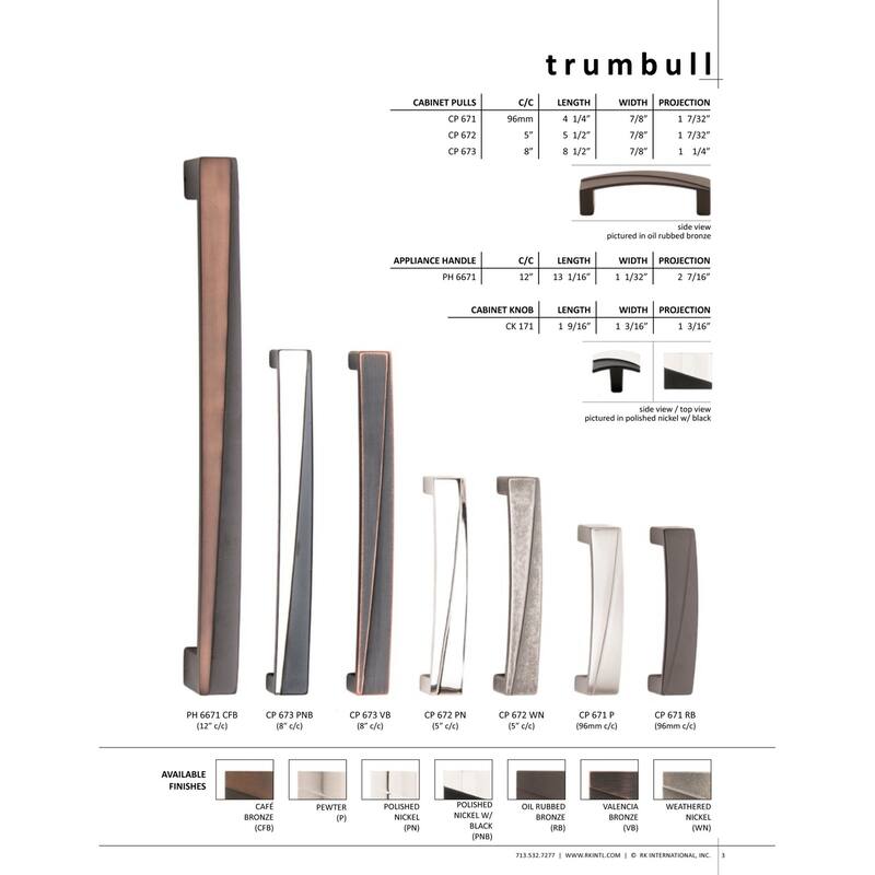 RK International Trumbull 3-3/4 Inch Center to Center Handle Cabinet