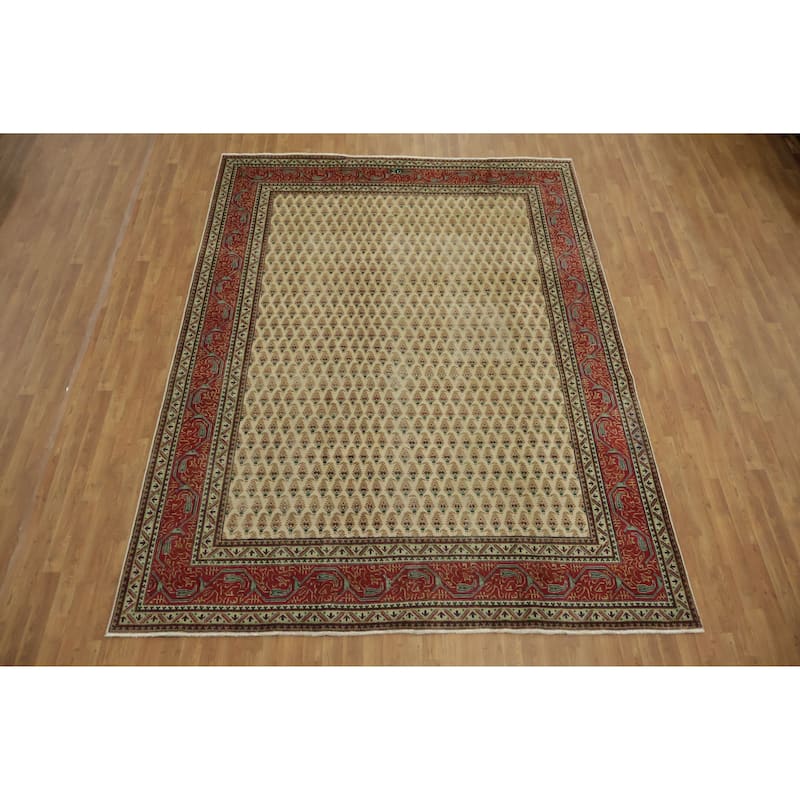 Hand Knotted Oriental 100% Wool Carpet Traditional All-Over Beige & Ivories Tabriz Area Rug - 11' 1'' X 8' 3''