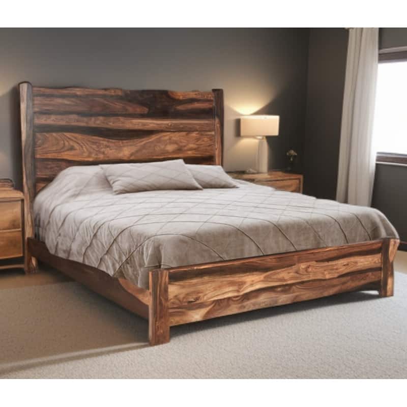 HomeRoots Walnut Live Edge Solid Wood Queen Bed Frame - Queen